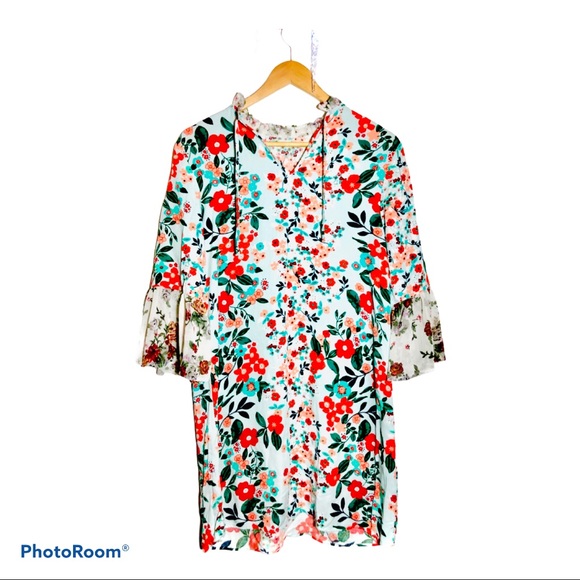 ✨COLOURFUL FLOWER PRINT LONG SLEEVES DRESS (L) - Picture 1 of 5